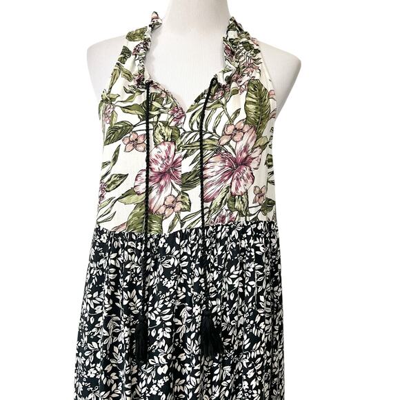 KAKTUS Womens Dress Floral Tiered Maxi Sleeveless Tassels Sz Large - Picture 2 of 7